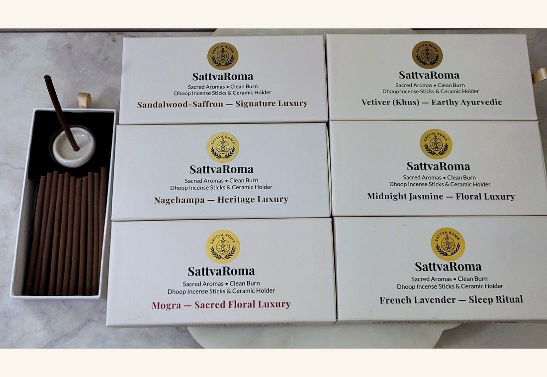 Complete SattvaRoma Ritual Collection — all six dhoop incense boxes arranged together